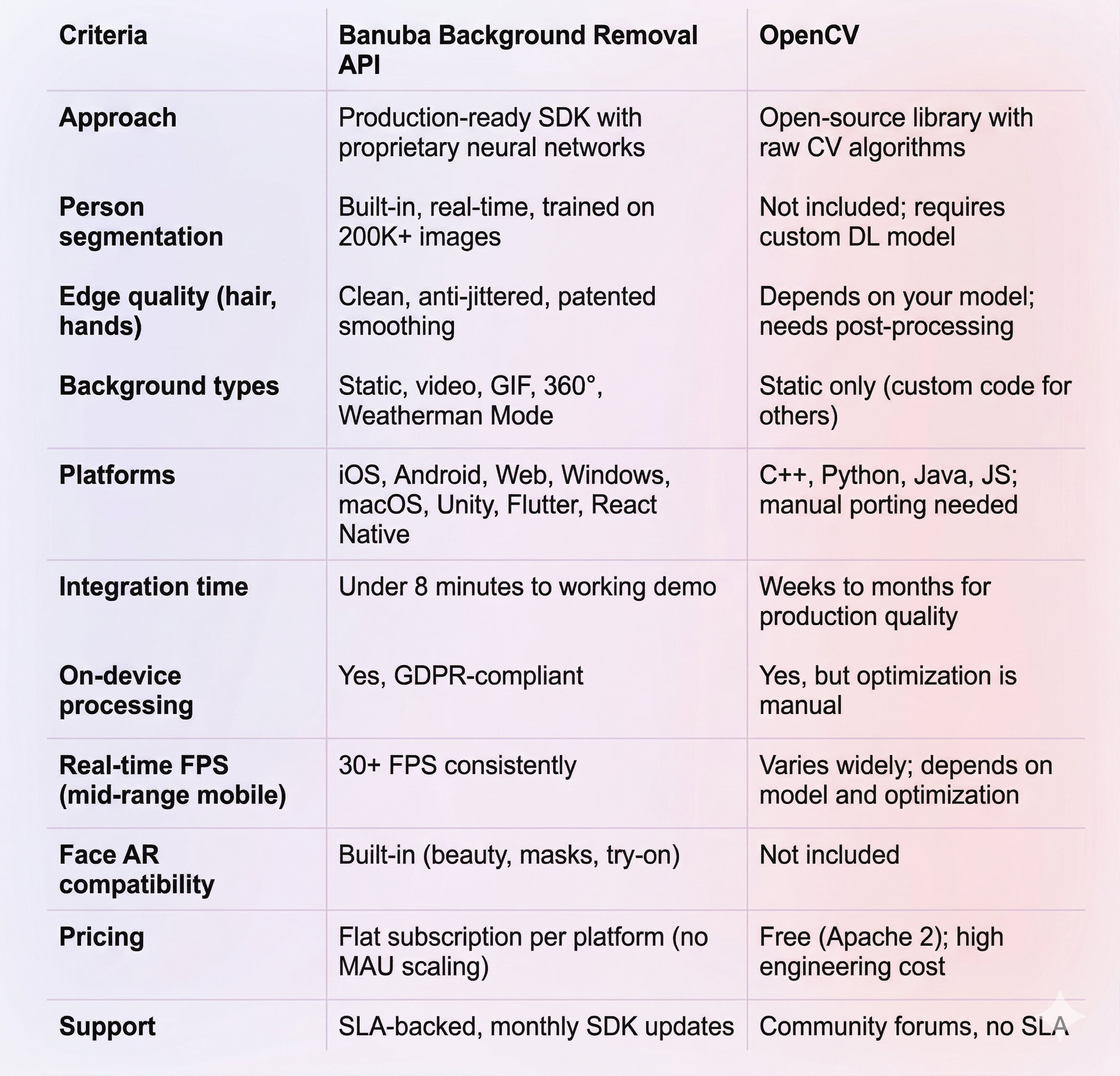 Banuba Background Removal API vs OpenCV